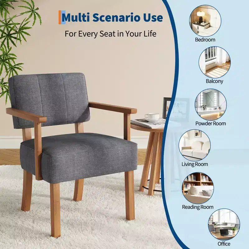 Modern Accent Chair with Wood Frame for Living Room, Bedroom and Dining Room
