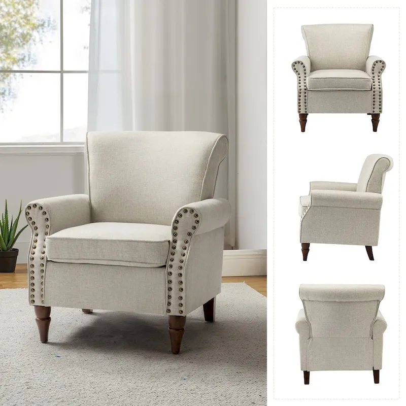 Nyctelius Upholstered Comfy Accent chair with Turned Wooden Legs and Nailhead Trim Set of 2 by HULALA HOME