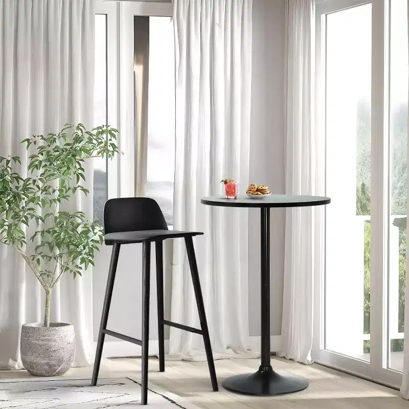 Bar Table 40 Inch Modern Kitchen Table Dining Table with Metal Base, Black