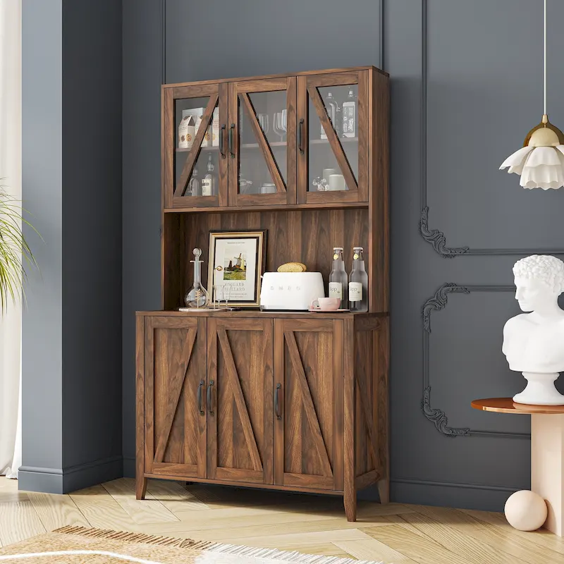 Large Kitchen Pantry Storage Cabinet with Glass Doors