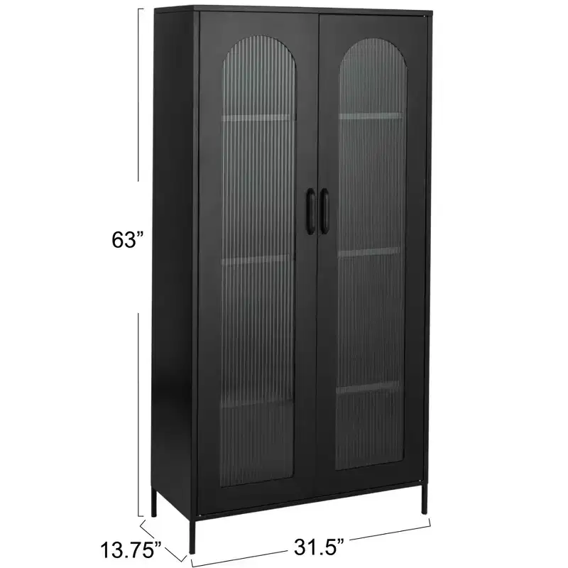 Storied Home Solstice Tall Metal Curio Cabinet, Black