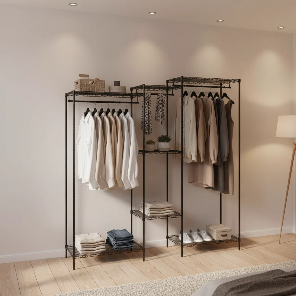 Portable Wardrobe Convertible Clothes Organizer with L-Shape and Horizontal Installation