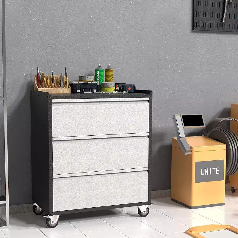 Heavy Duty 3-Drawer Metal Rolling Tool Cabinet - Mobile Storage Cart for Garage, Workshop, Office & Warehouse (Gray)