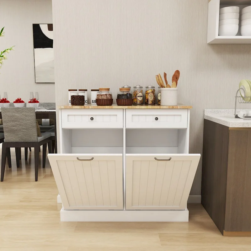 Kitchen Trash Cabinet with 2 Drawers