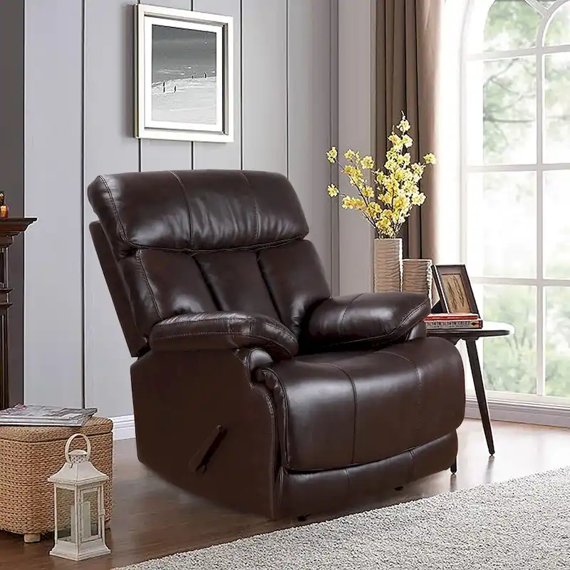 Top Grain Leather Genuine Leather Brown Extendable Footrest Manual Recliner