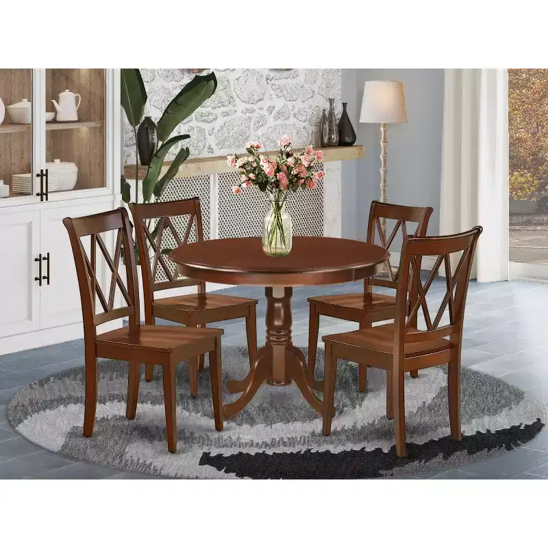 HomeStock HLCL5-LWH-W 5PC Round 42 inch Table and 4 Double X back Chairs