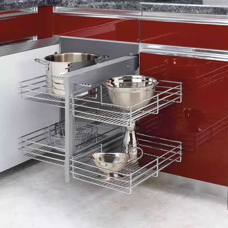 Rev-A-Shelf Chrome Two-Tier Wire Bottom Optimizer for 15 Blind Corner Cabinet Openings, Storage Organizer with 4 Shelves, 5PSP-15-CR