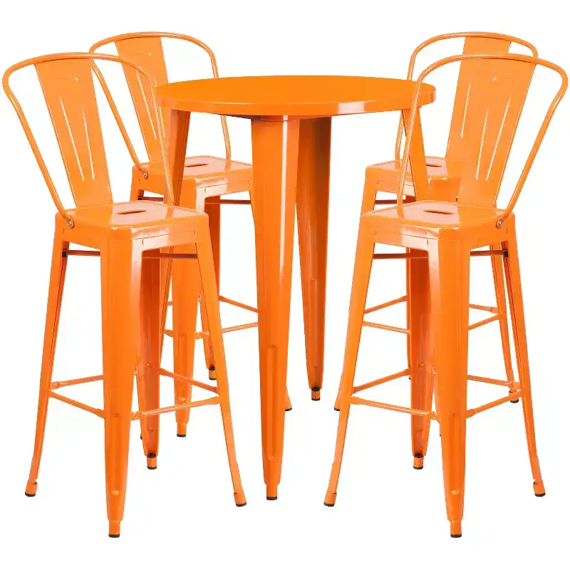 Emma and Oliver Commercial Grade 30 Round Metal Indoor-Outdoor Bar Table Set with 4 Cafe Stools