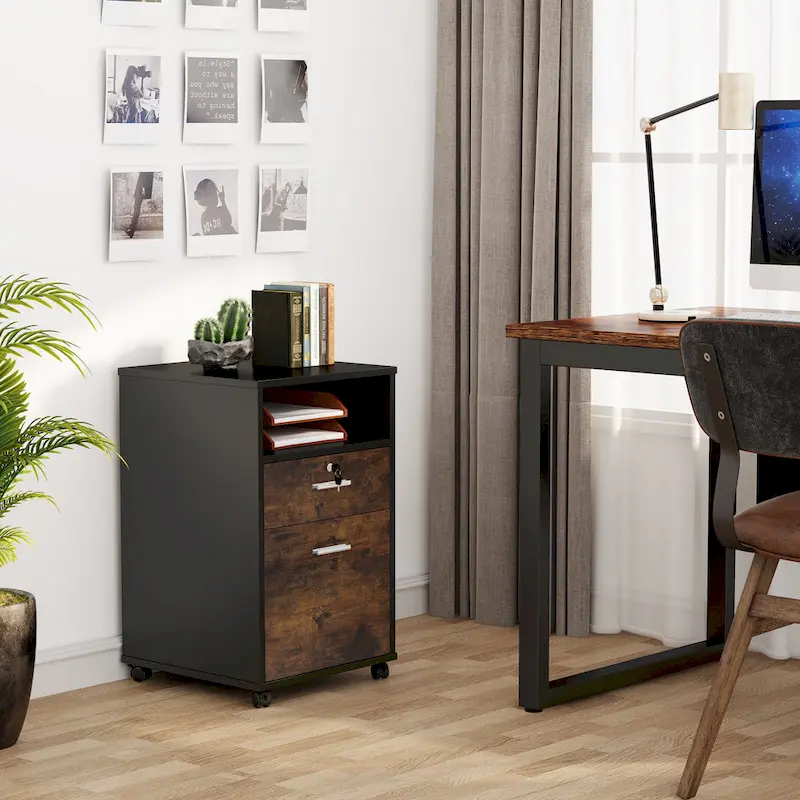 Mobile File Cabinet with 2 Drawer and Lock, Printer Stand with Rolling Wheels