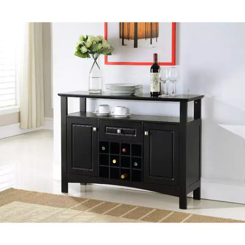 9-Bottle Wine Rack Buffet Server Console Table with Glass Doors, Espresso Solid Wood