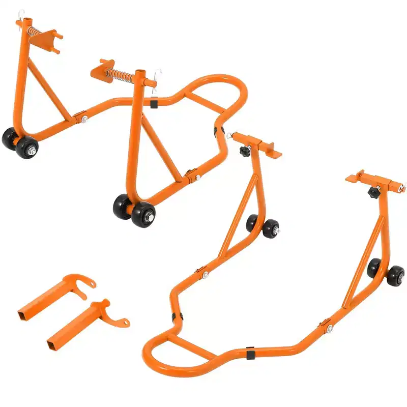 Orange/Red, Front & Rear Combo, 2-Stand Motorcycle Lift with Wheels, 850LBS