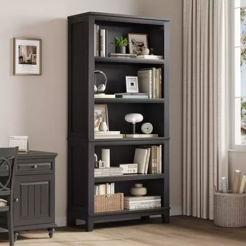Brown Rustic 5-Tier Open Bookshelf, Single Assembly, 31.5