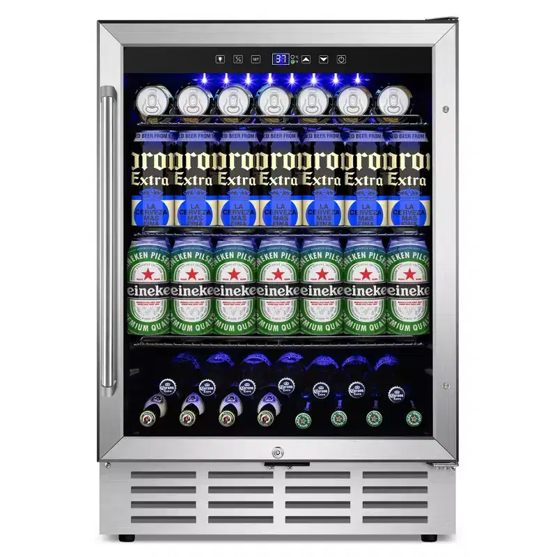 Hooure 23.4 in. Single Zone 180-Cans Under Counter Beverage Cooler Mini Fridge for Home, Office, Bar