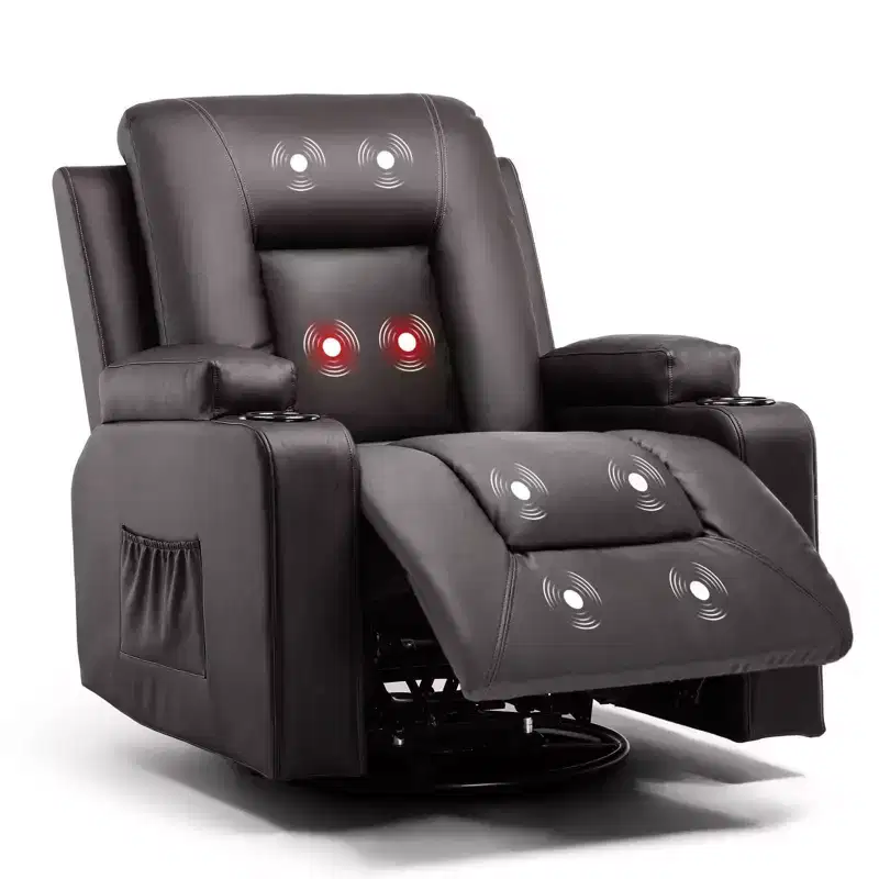 COMHOMA Pushback Power Recliner Chair PU Leather Rocking Sofa with Heated Massage Brown
