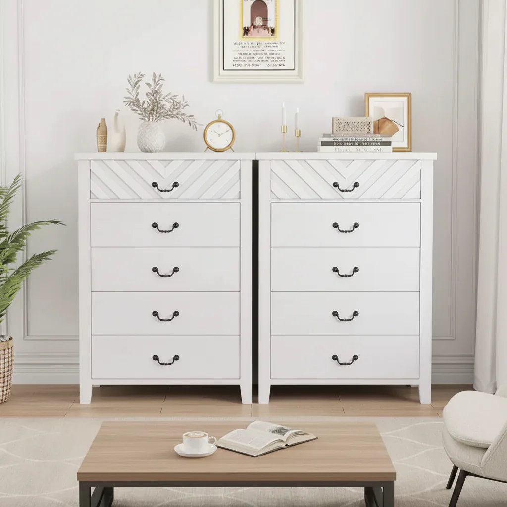 Farmhouse 5 Dresser for Bedroom, 45.2 in Tall Dresser, Vertical Drawer with Storage Freestanding, Wooden Closet Storage Chest for Bedroom