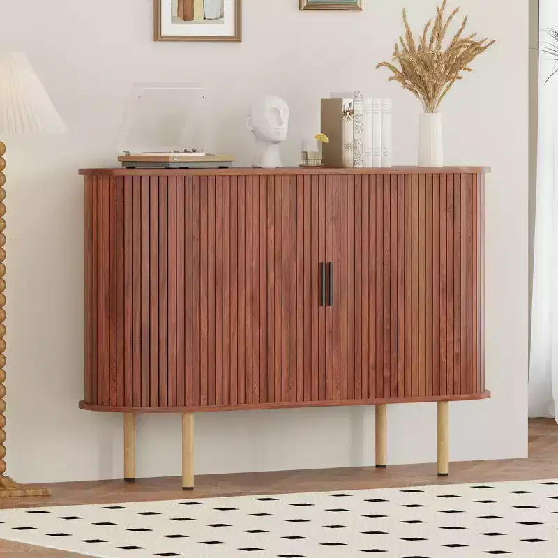 Mid-Century Modern Sideboard Cabinet with Sliding Doors, 47 Accent Storage Buffet for Entryway, Living Room, or Kitchen Organization