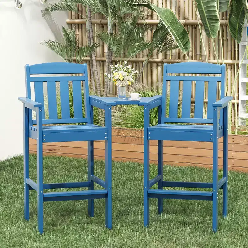 GDFStudio Laura Tall Adirondack Outdoor Bar Stools with Tray (Set of 2)