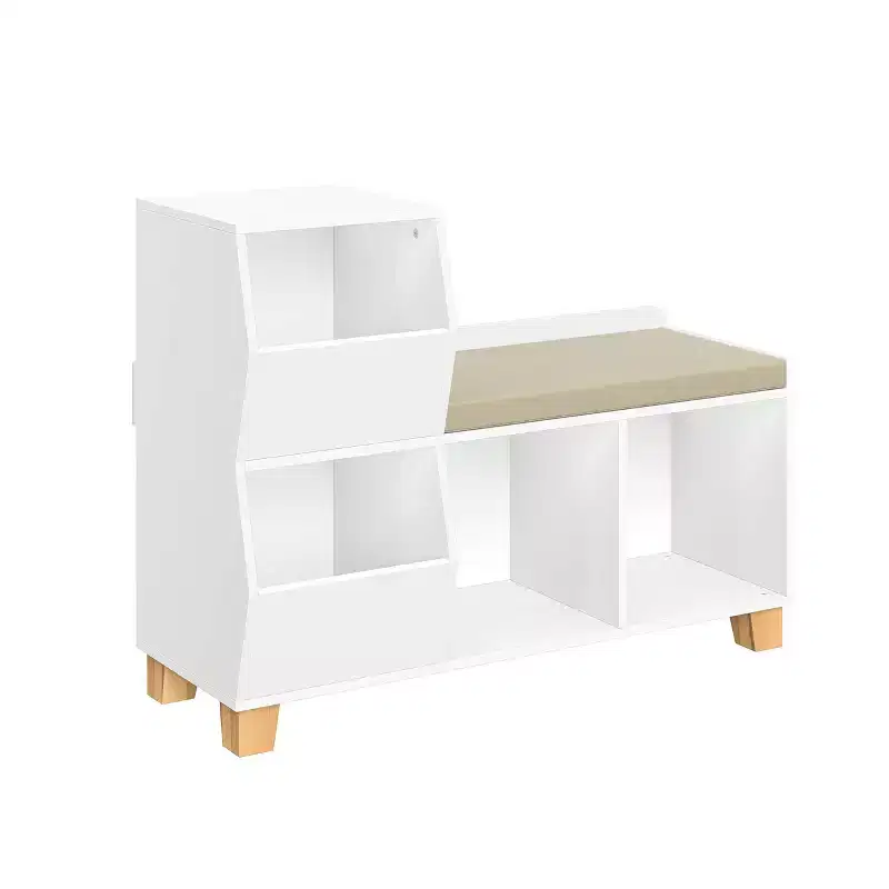 Kids' Catch-All Cubby Storage Organizer Bench with Toy Storage Shelves and Cushioned Seat for Reading Nook and Playroom White