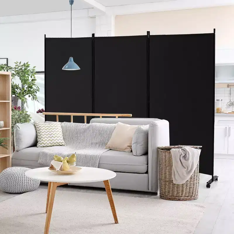 Costway 3-Panel Folding Room Divider 6Ft Rolling Privacy Screen withLockable Wheels Black/Brown/Grey/White