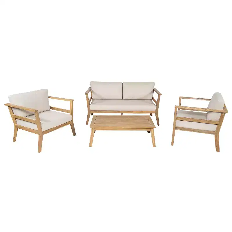 Christopher Knight Home Edith 4 Piece Outdoor Acacia Wood Patio Seating Set with Slat Design