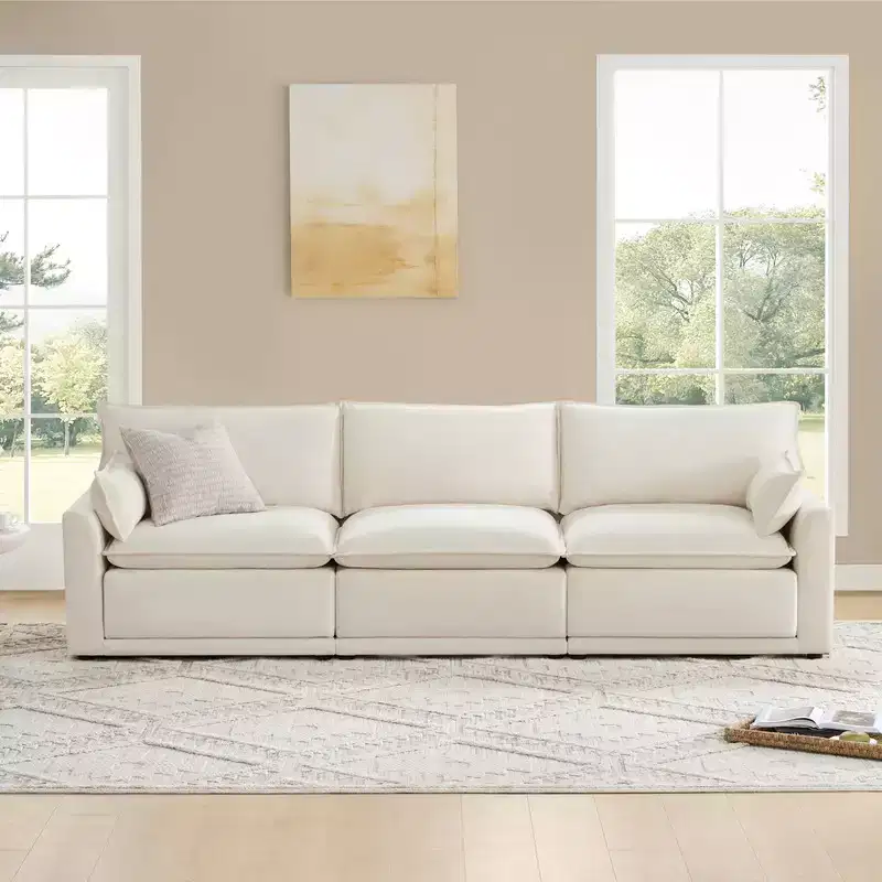 Spruce & Spring Cream 3-Piece Modular Couch Oversized Sectional Sofa for Living Room