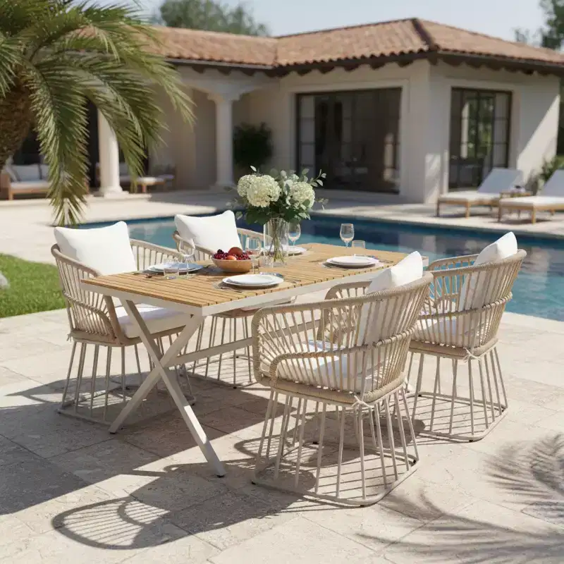Christopher Knight Home David Patio Modern Steel 5-Piece Dining Set Wood-Top Table and 4 Woven Wicker Chairs