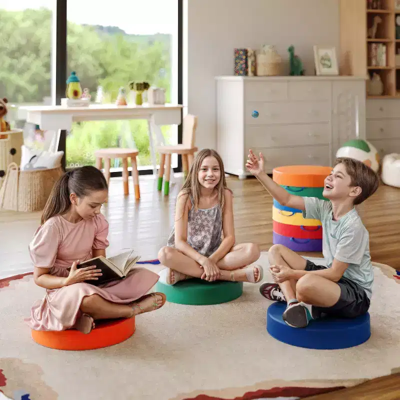 Flash Furniture Kylie 6 Piece 16 Inch Round Floor Cushions for Kids with Handles in Commercial Grade Plastic - Assorted Primary Colors