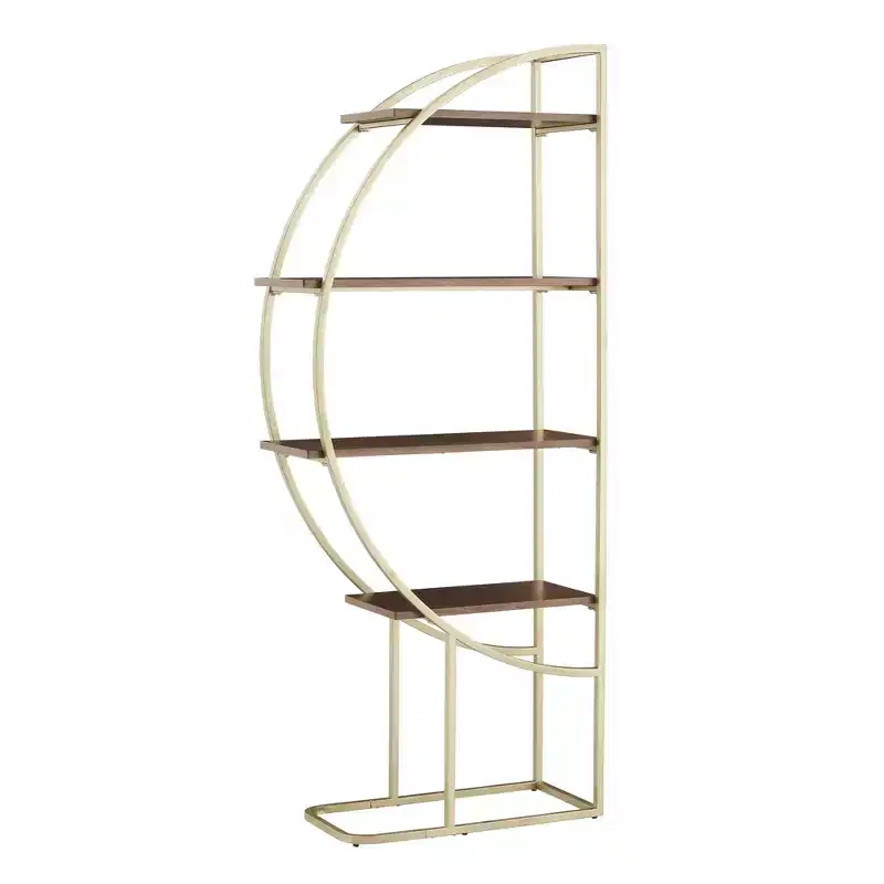 Diana Natural Finish Gold Metal Half Moon Bookcase - Natural/Gold - iNSPIRE Q