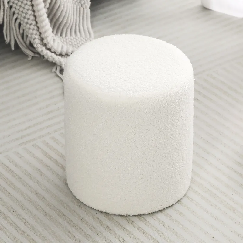 Small Fabric Footrest Ottoman Stool with Wood Frame – White / Dark Orange / Ginger / Dark Green, 1-Person Use