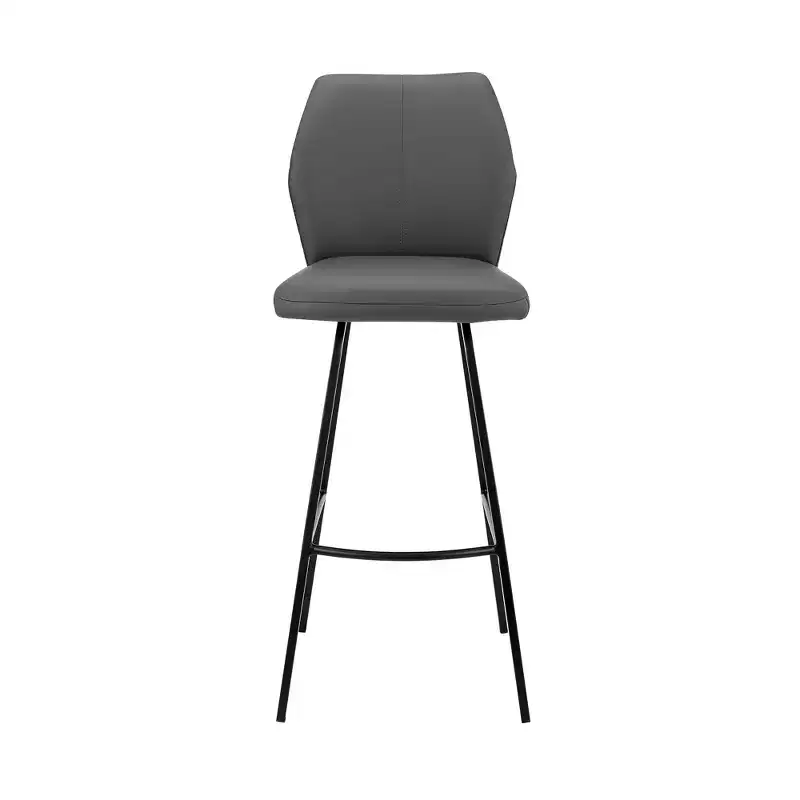 Counter Height Bar Stool, Faux Leather High Back, Iron Frame, Fixed 26