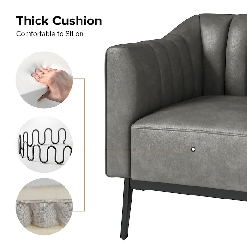 Alfons Industrial Leather Chair with Channel Tufting and Metal Leg Set of 2 by HULALA HOME