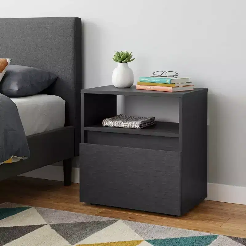 HomeRoots 21 Black Wood One Drawer Nightstand
