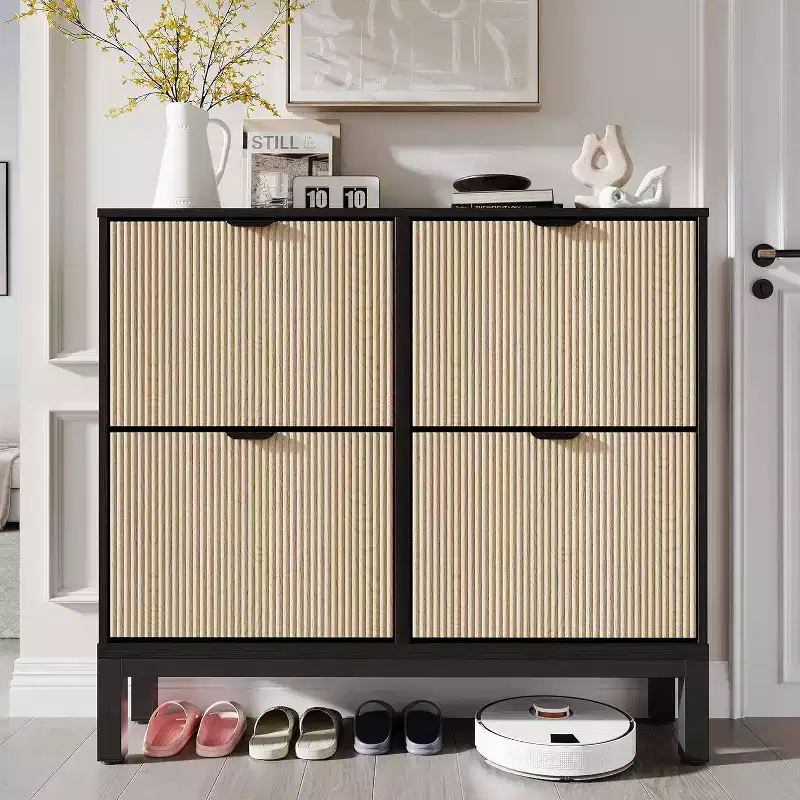 Garvee Shoe Cabinet with 4 Flip Drawers, Wooden Shoe Storage Cabinet, Freestanding Shoe Organizer with Adjustable Shelves for Entryway, Hallway