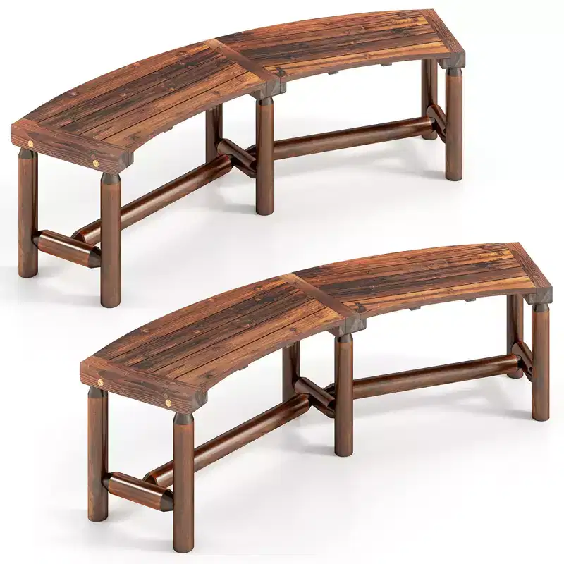 Costway 2PCS Patio Curved Bench for 2-3 People Outdoor Loveseat for Backyard Garden