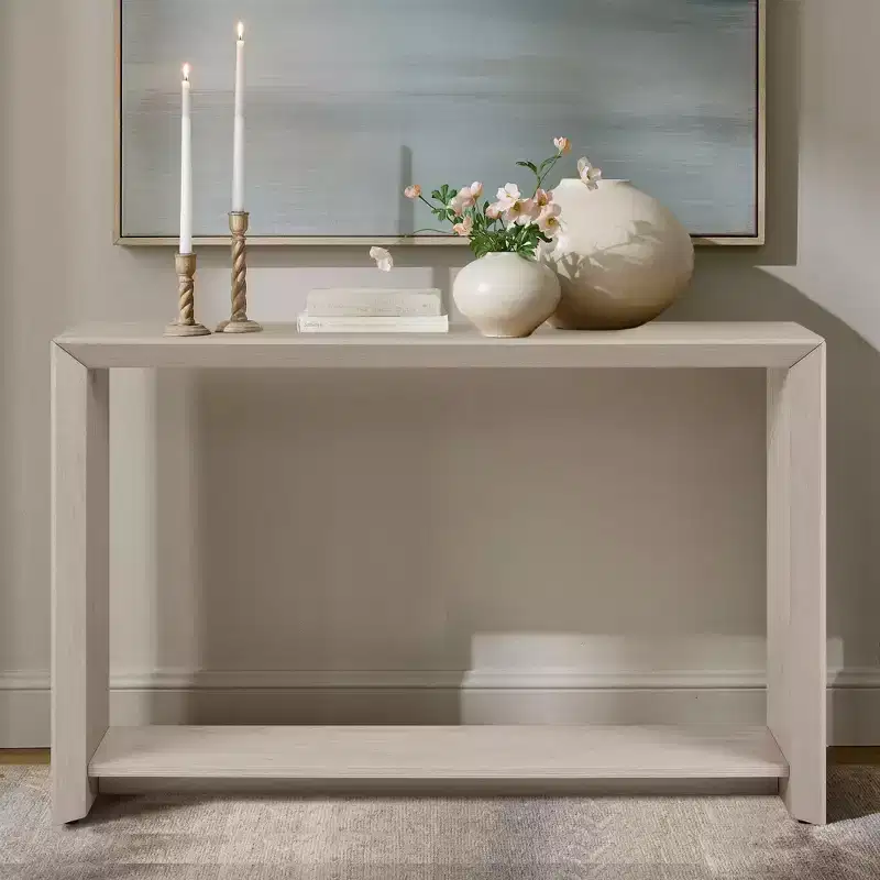 Rosary Blenn 47 Modern Console Table with Shelf  Light Wood Entryway Table