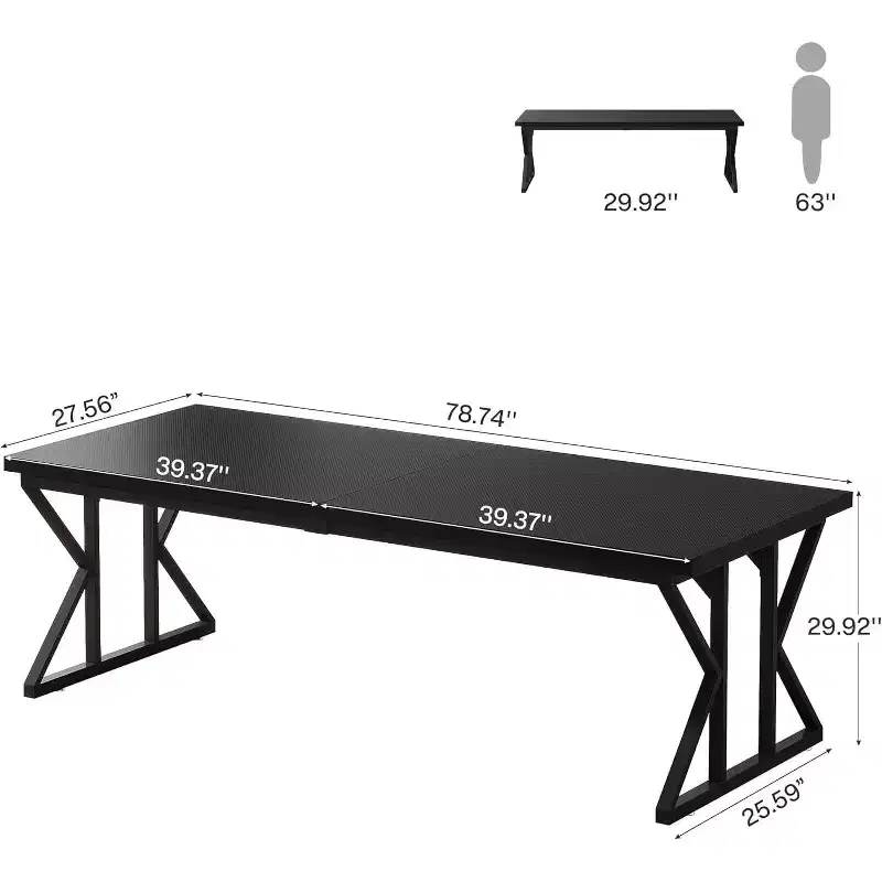 78.74-Inch Large Executive Desk, Industrial Home Office Computer Desk, Long Writing Study Table, Black
