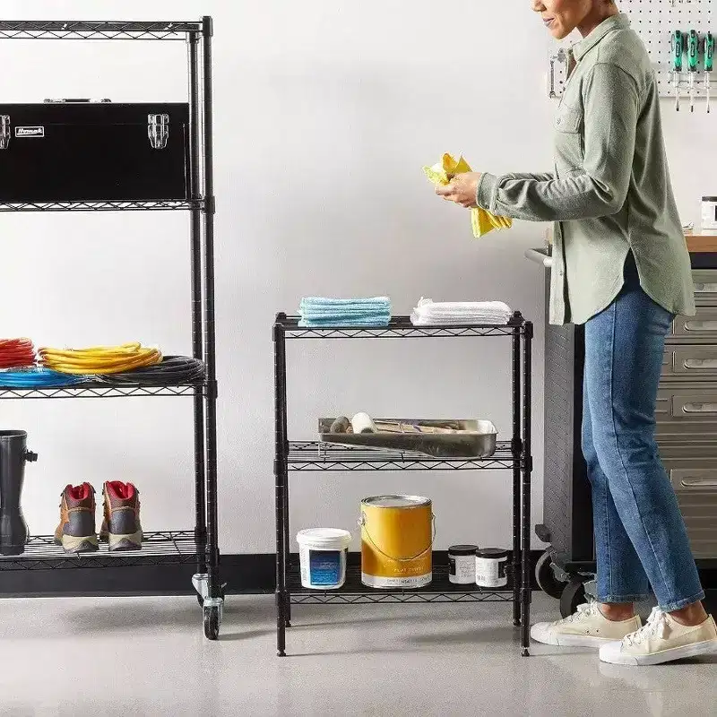 3 - Shelf Adjustable Heavy Duty Steel Wire Rack Storage Shelving Organizer Kitchen Garage Black 23.2 Inch Lx 13.4 Inch Wx 30 Inch H