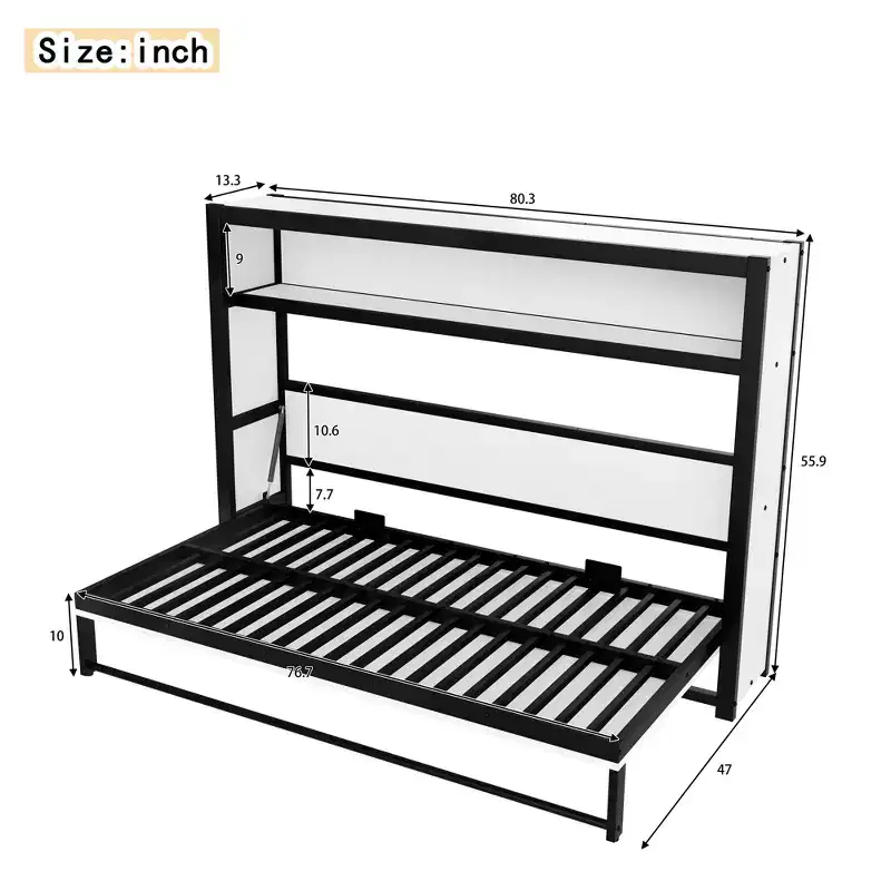 Bellemave Twin Murphy Bed with Shelves and Foldable,Metal Wall Murphy Bed Frame with Space-Saving Design