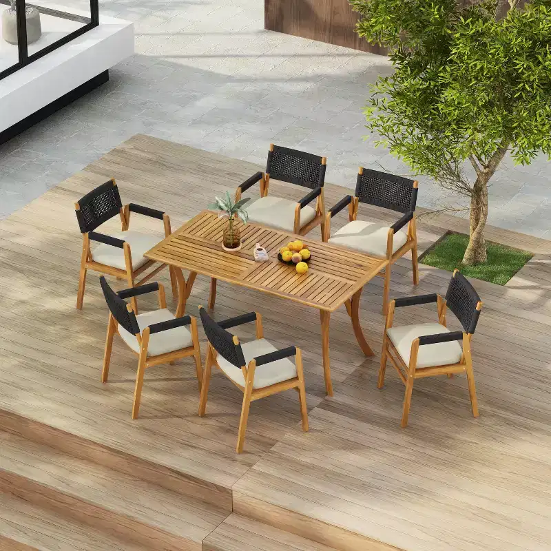 Christopher Knight Home Holomn 7 Pieces Rustic Patio Acacia Dining Set with Cushions