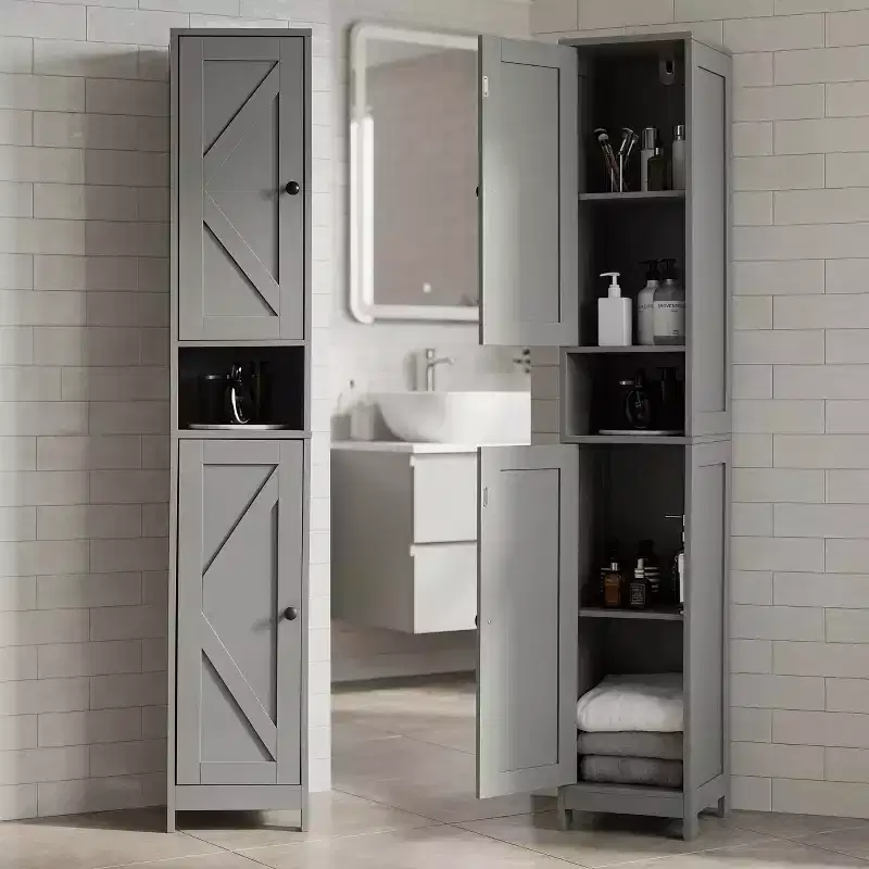 Slim Tall Bathroom Storage Cabinet with Double Doors - Freestanding Floor Cabinet for Small Spaces