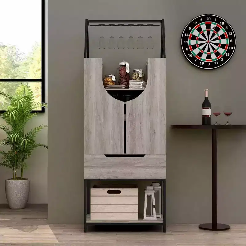 24/7 Shop At Home Meluse Multi Storage Wine Cabinet Vintage Gray