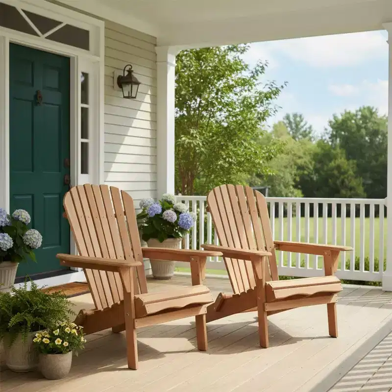 Outdoor Adirondack Chairs Set of 2, Folding Wooden Adirondack Chairs, All-Weather Wood Patio Chairs for Backyard, Poolside, or Garden-Panipeachy