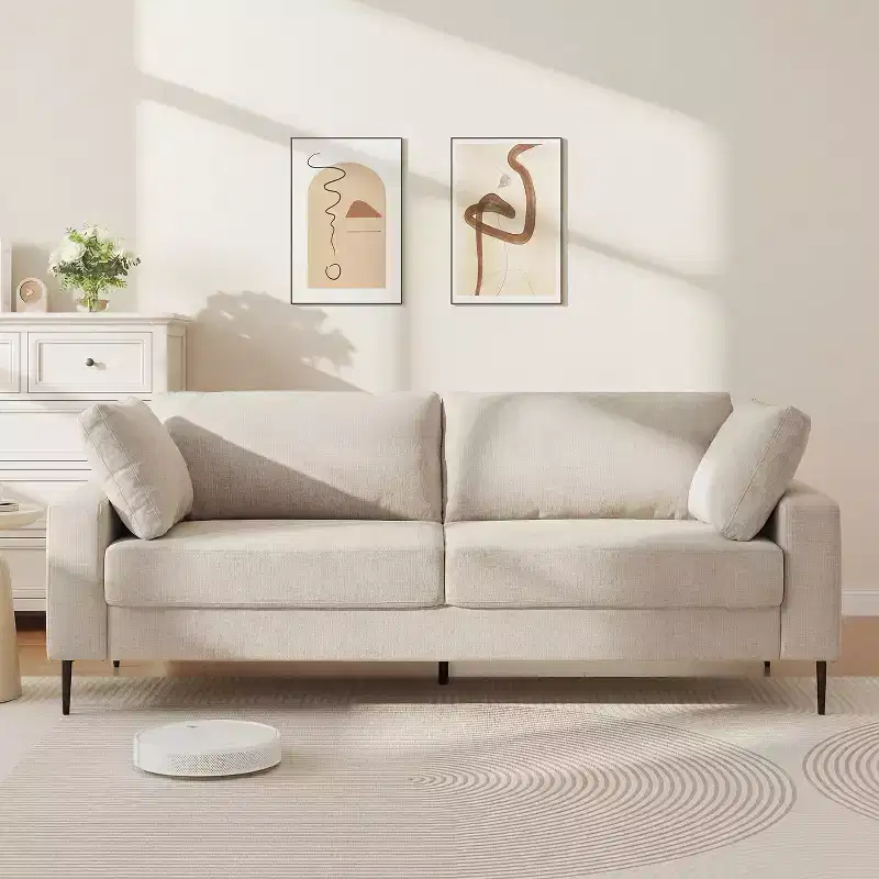 72 Loveseat Sofa, Mid-Century Modern Flared Arm Couch, Deep Seat Upholstered 2-Seater for Living Room, Apartment, Small Spaces, Off White