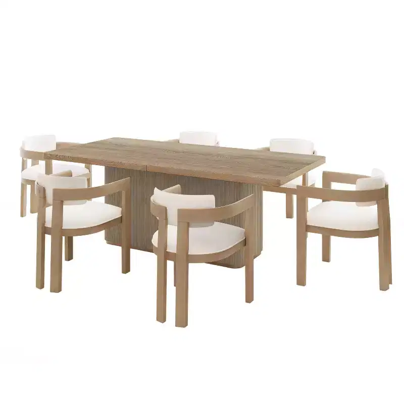 Christopher Knight Home Bentley Farmhouse 7pc Dining Set with Rubberwood Upholstered Chairs Natural Ash/Beige