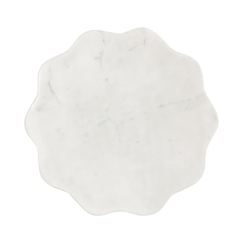 Scalloped Marble & Metal Drink Side Table, Modern Glam Accent Table