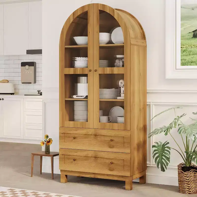 Particle Board Arched Pantry Cabinet with Acrylic Doors 71