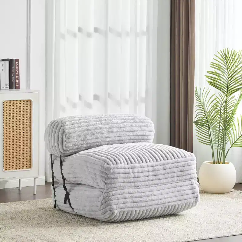 Modern Foldable Faux Fur Bean Bag Convertible Lounge Bed with Pillow