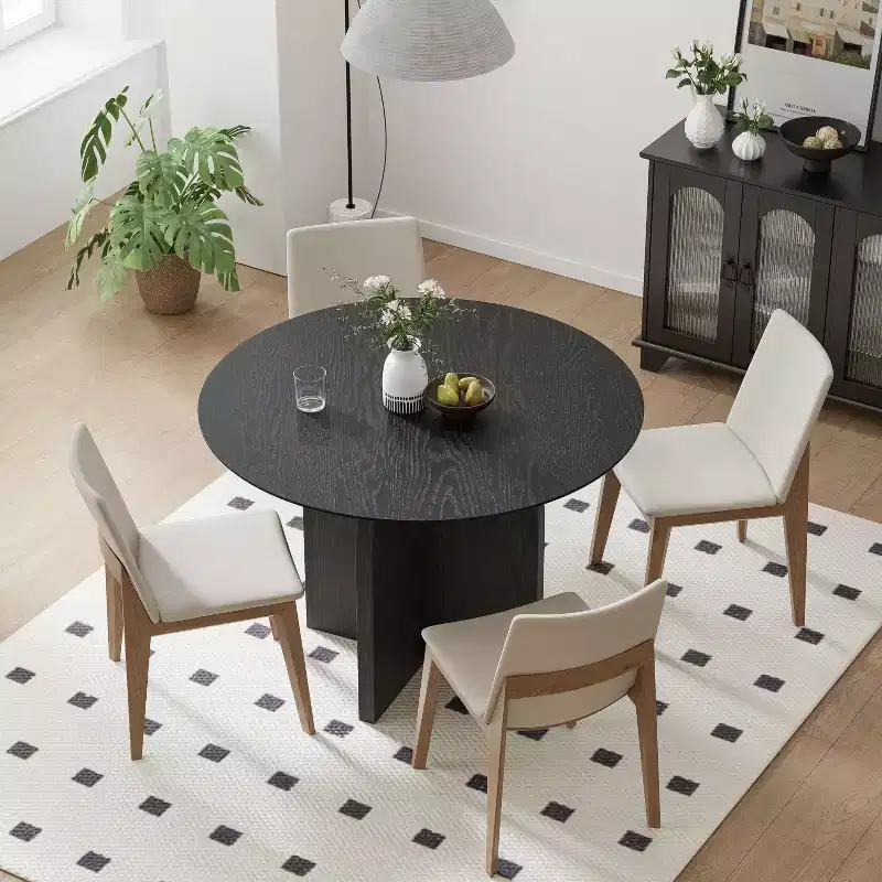 42 x 42 Solid Wood Round Dining Table with Black Finish and Elegant Arched Legs for Modern Dining Rooms & Kitchens