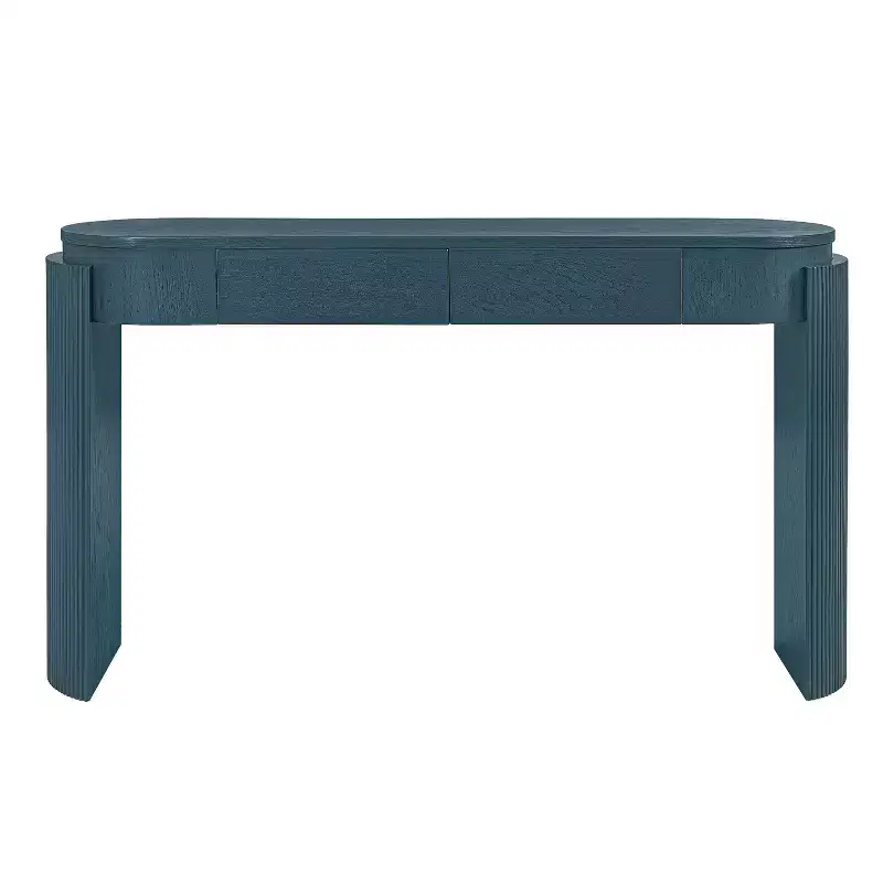Luxystar Console Table with Natural Wood Grain Finish, Oval Top and 2 Drawers for Entryway and Living Room, Navy