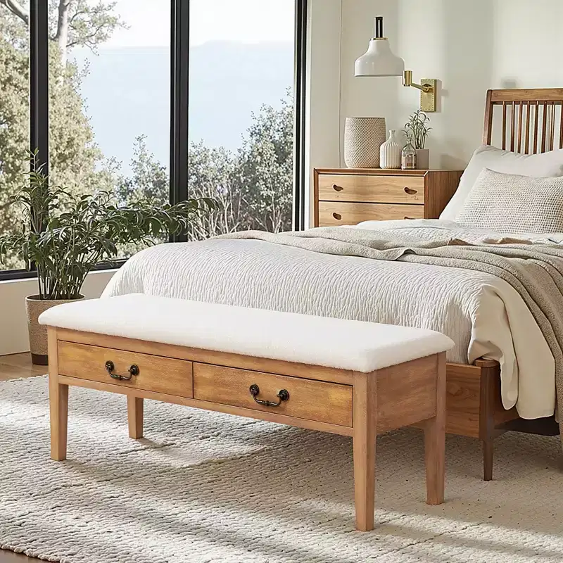 Subrtex Upholstered Storage Bench with Solid Wood Leg